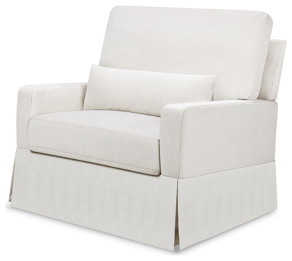 Crawford Pillowback Chair and a Half Comfort Swivel Glider, Fog Chatham Stripe Performance Eco-Weave