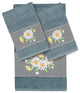 Linum Home Textiles Turkish Cotton Daisy 3-Piece Embellished Towel Set, Teal
