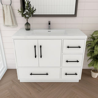 Victoria 42" Solid Wood Bath Vanity Right Side Drawers, Glossy White