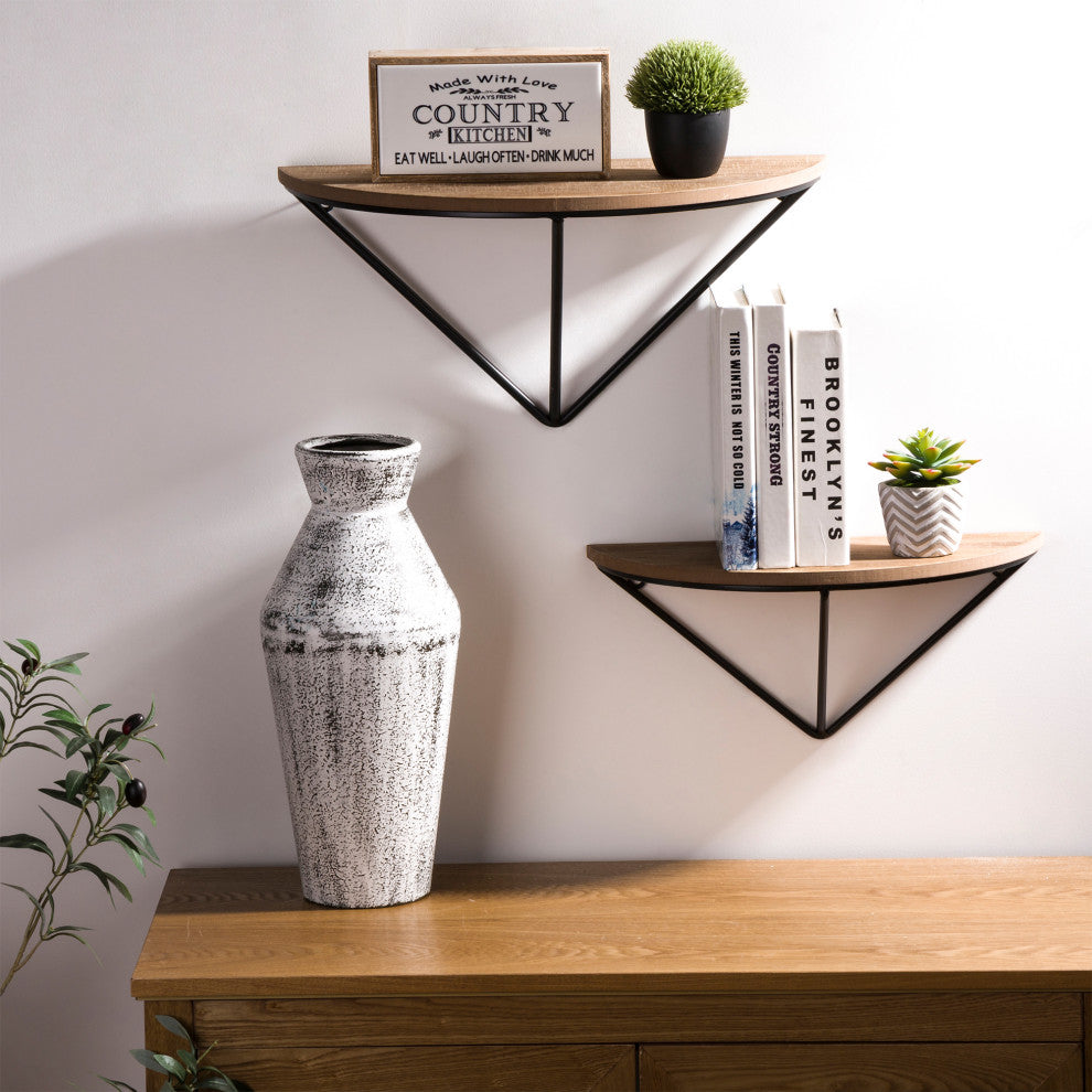 2-Piece Farmhouse Metal/Wooden Wall Shelves