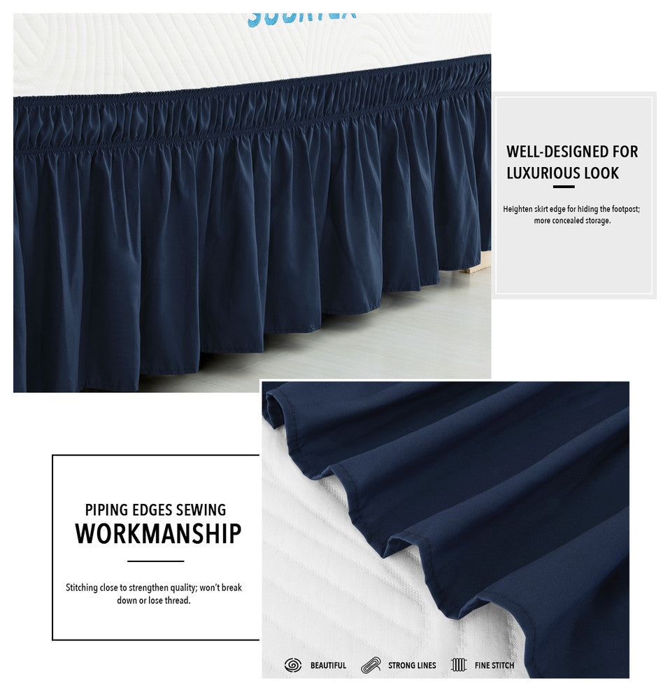 Subrtex Wrap Around Soft Fabric Bed Skirt, Navy-Bed Skirt, Twin