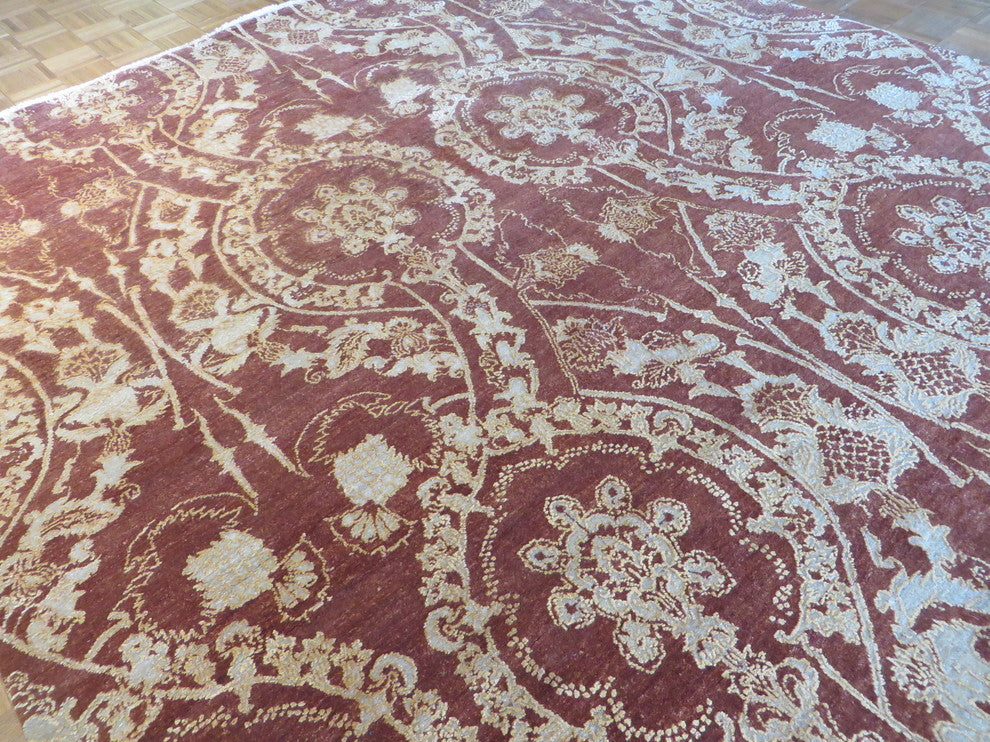 8"x10" Hand-Knotted Brown Wool and Silk Modern Oriental Rug