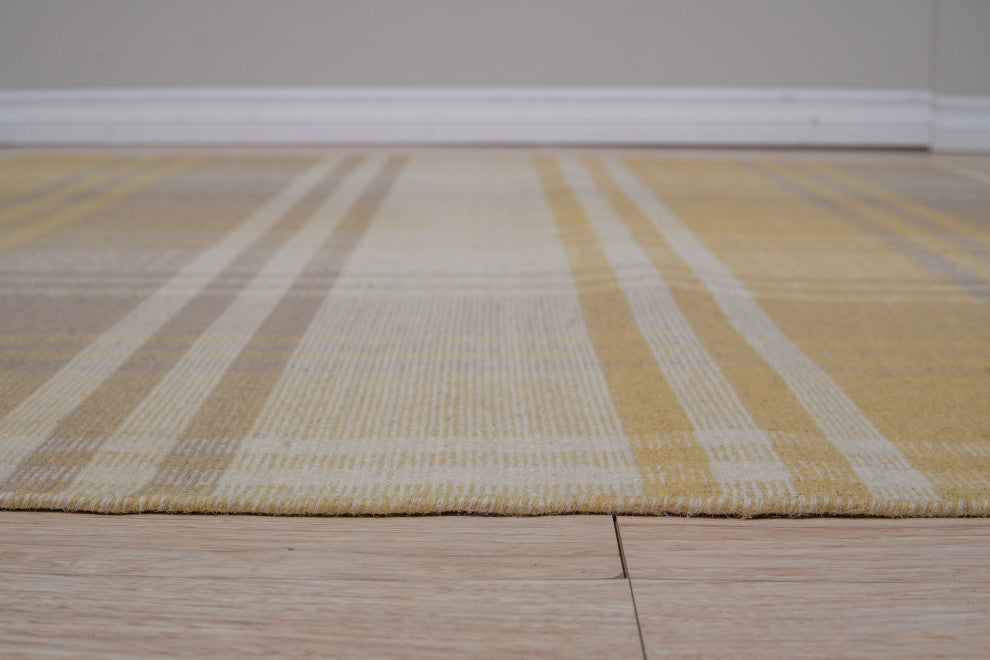 Hand-Tufted Wool Yellow Transitional Geometric Plaid Rug, 12' X 15'