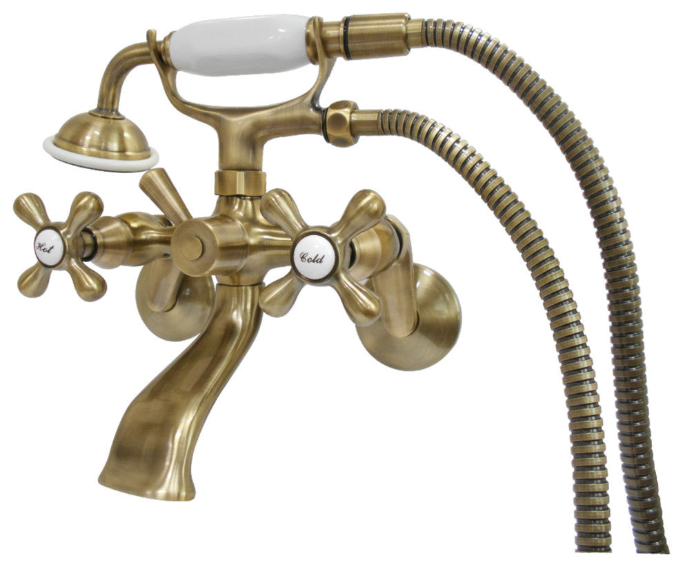 Kingston Brass 6" Adjustable Wall Mount Clawfoot Tub Faucet, Antique Brass