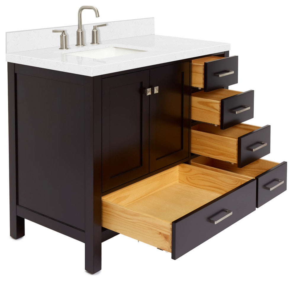 Ariel Cambridge 42" Left  Single Rectangle Sink Vanity, Carrara Quartz