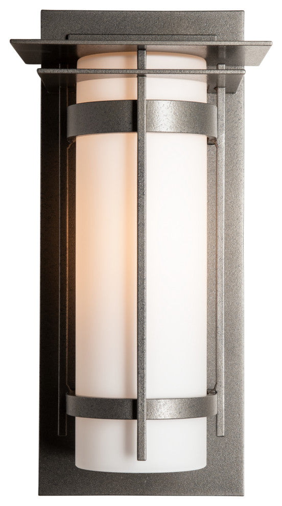 Banded with Top Plate Outdoor Sconce, Coastal Natural Iron Finish, Opal Glass