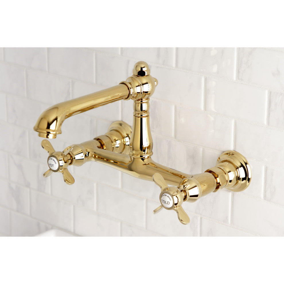 Kingston Brass KS7242BEX Essex Wall Mount Bathroom Faucet, Polished Brass