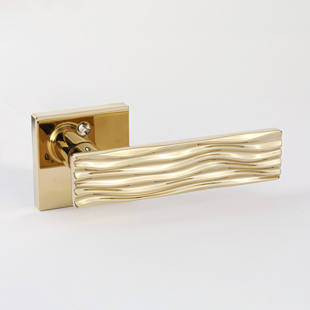 Modern Heavy Duty Designer Interior Door Lever - Ridge Collection, Polished Brass, Double Dummy