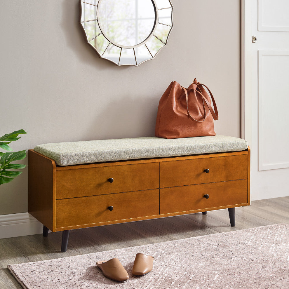 46" Mid Century Storage Bench with Cushion - Acorn/Tan