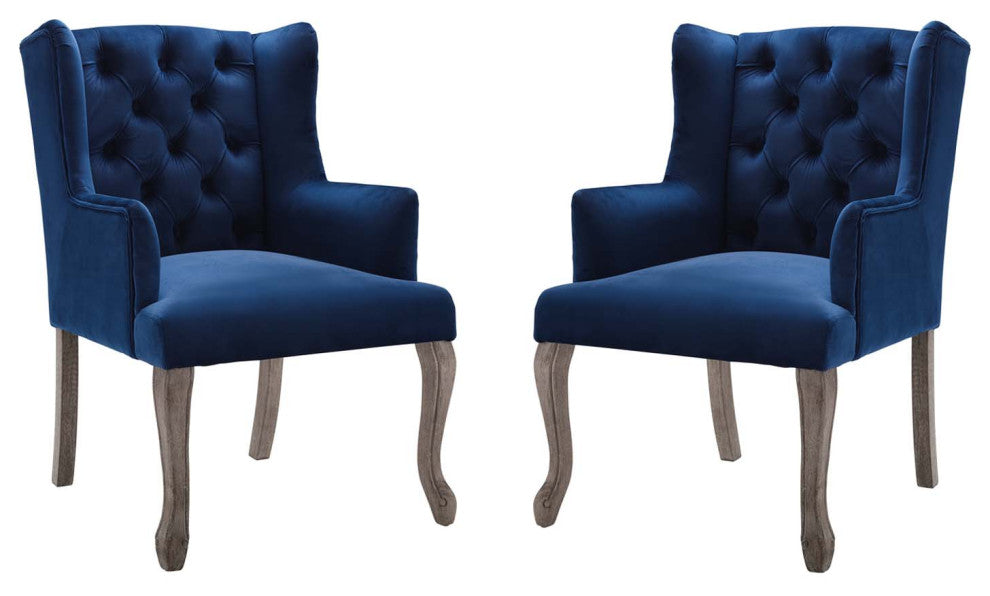 Side Dining Chair, Set of 2, Velvet, Blue Navy, Modern, Cafe Bistro Restaurant