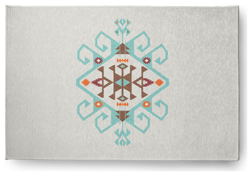 Southwest Medallion Spring Chenille Rug, Light Blue, 4'x6'