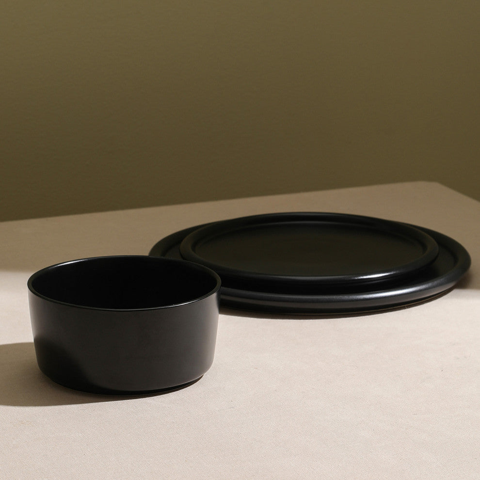Stone Lain Eden Stoneware 24-Piece Dinnerware Set, Black