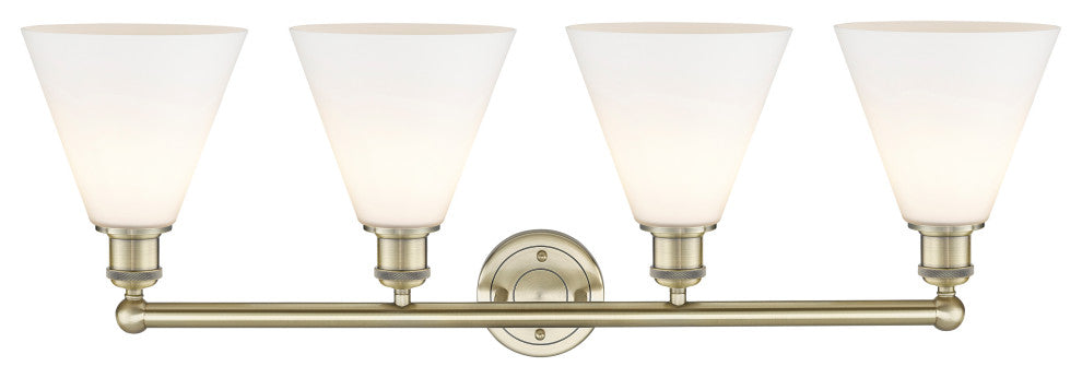 Berkshire 4-Light 35" Bath Vanity Light, Antique Brass Finish, Matte White Shade