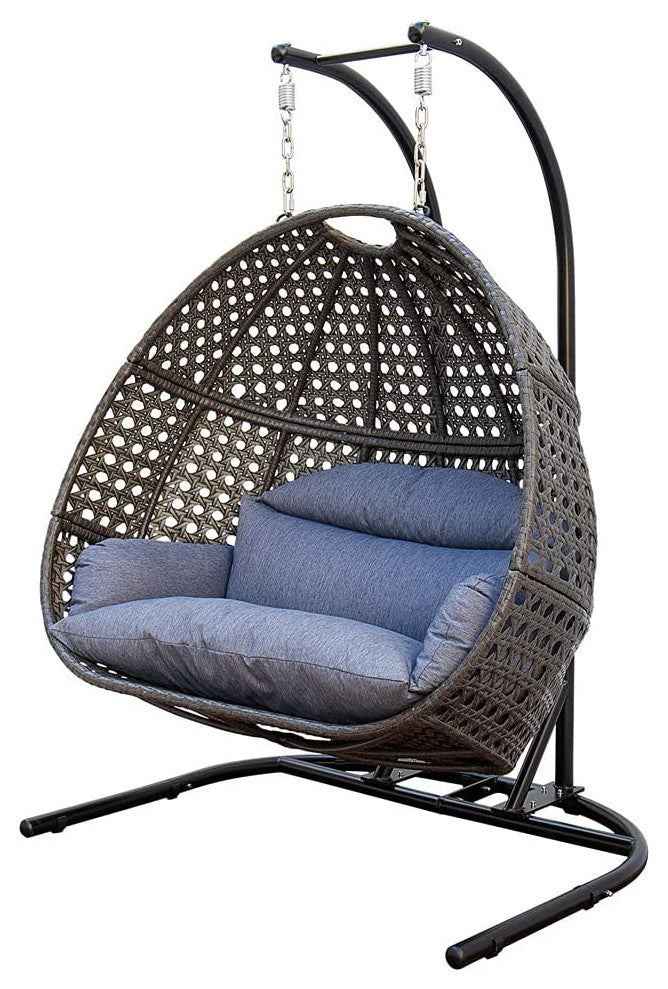 2 Person Hanging Loveseat Swing Chair with Stand - X-Large Wicker Rattan Frame