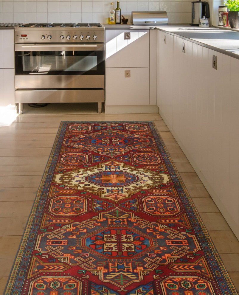 Fine Vintage Distressed Khandan Rust/Blue Runner, 3'7x8'8