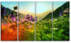Multicolor Mountains Meadow View, Floral Canvas Art Print, 48"x28", 4 Panels