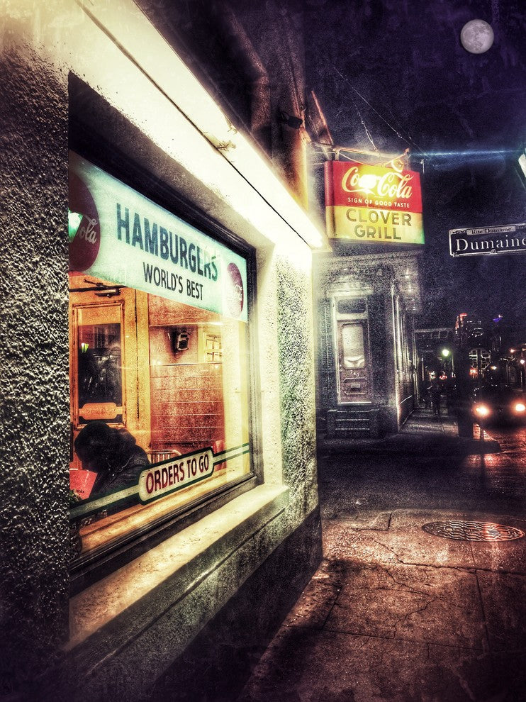 New Orleans "Nigh Time Clover Grill" Stretched Canvas Giclee, 18"x24"