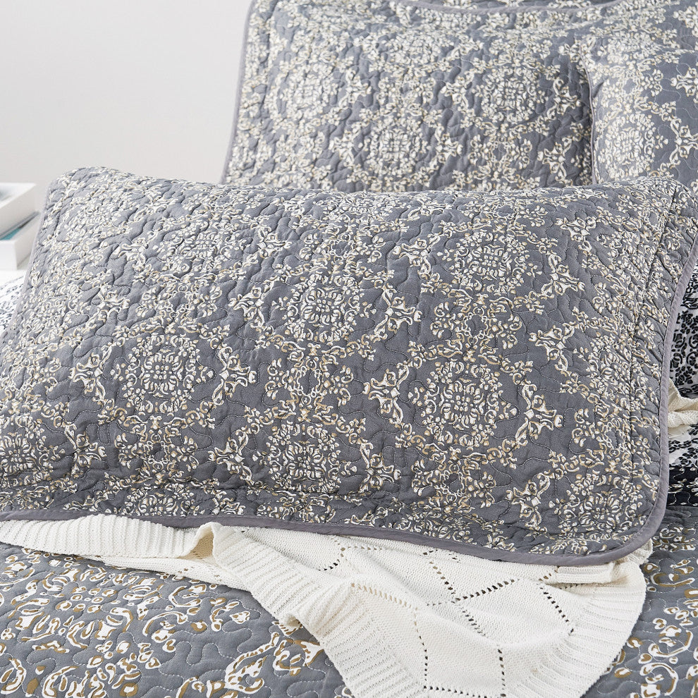 Mystic Quilted 7-Piece Bed Spread Set, Charcoal, Queen