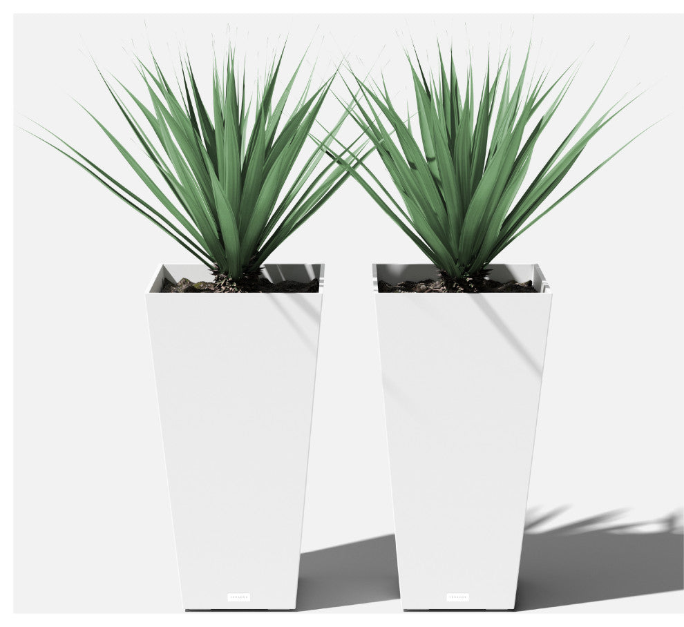 Midland Tall Square Planter, White, 30'', 2 Pack