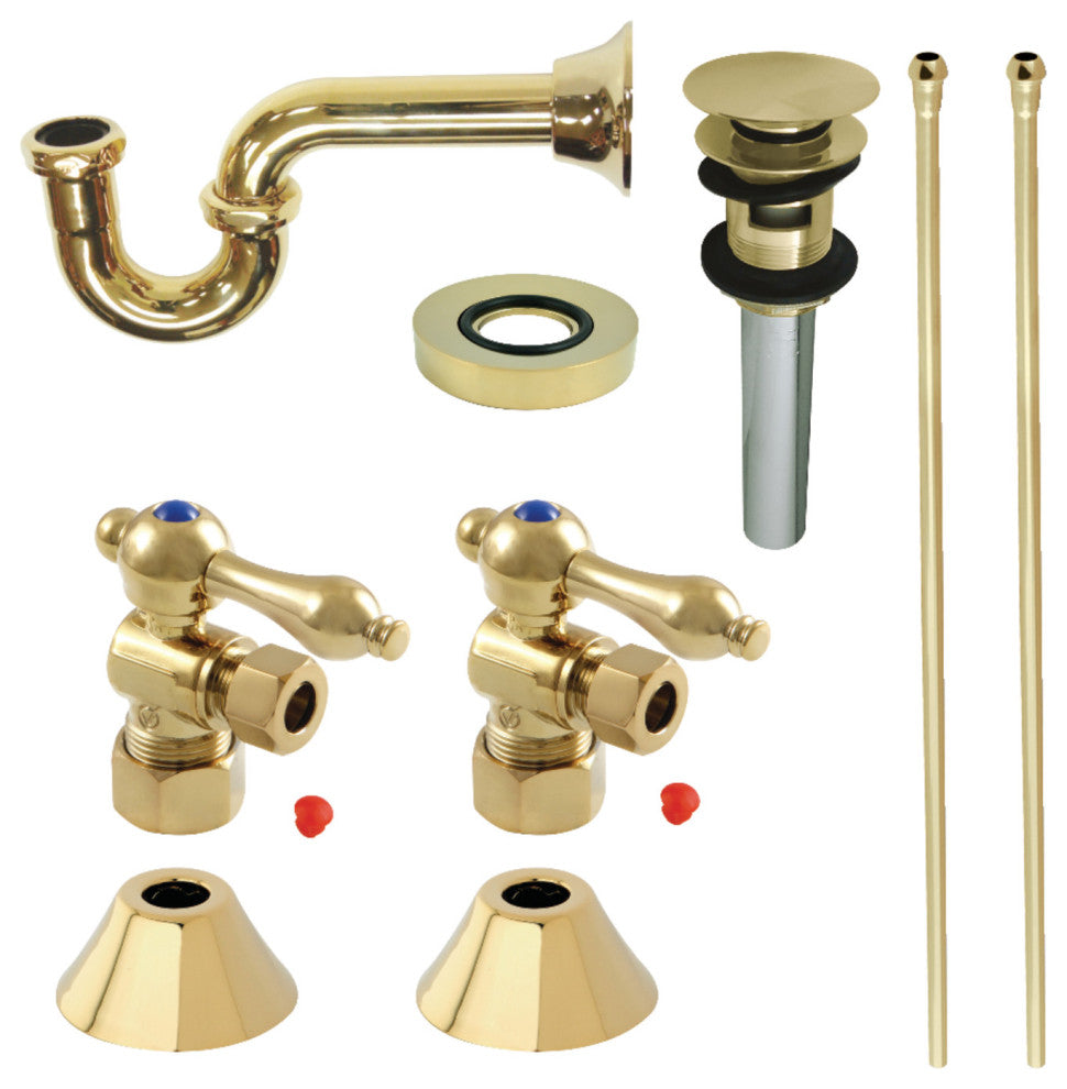 Plumbing Sink Trim Kit, P-Trap and Overflow Drain, Polished Brass