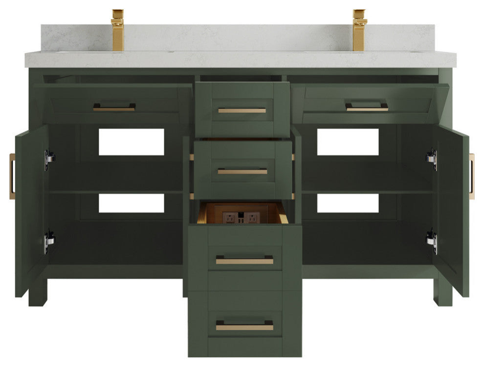 Cambridge 60 Double Bathroom Vanity in Pewter Green 2" Carrara Quartz