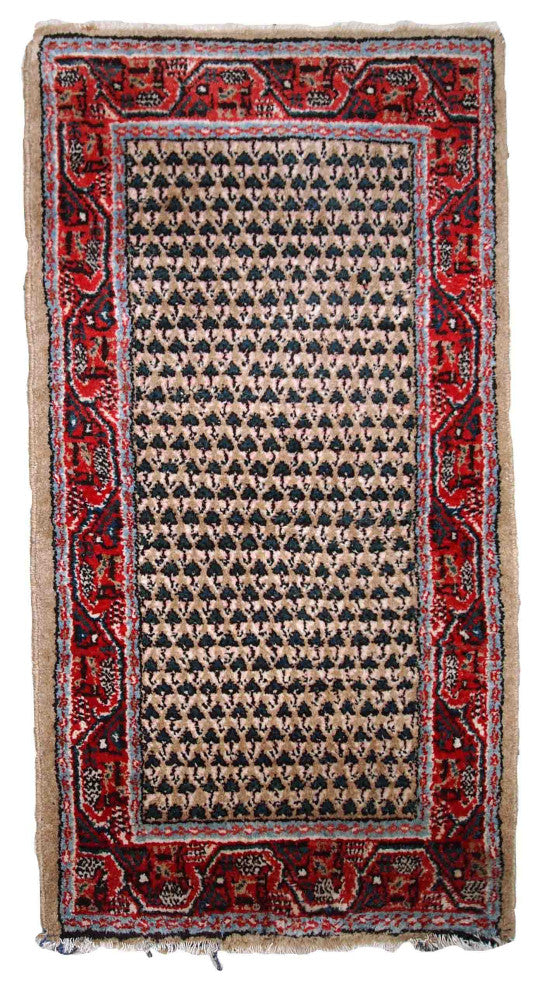 Handmade Vintage Indian Seraband Rug, 2.1'x4.1', 65cmx125cm 1970s