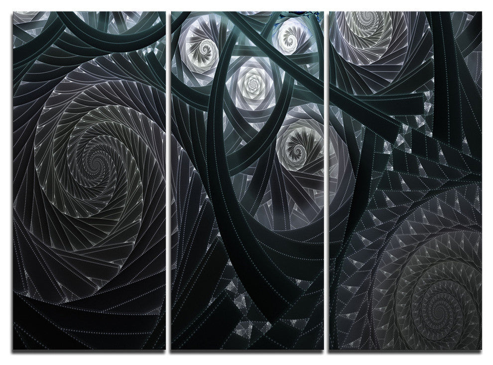 "Dark Spiral Fractal Flower Digital" Metal Wall Art, 3 Panels, 36"x28"