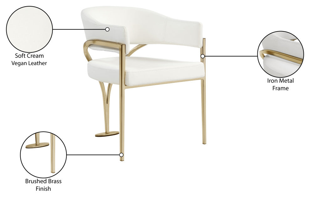 Madelyn Upholstered Dining Chair, Set of 2, Cream, Vegan Leather, Gold Finish