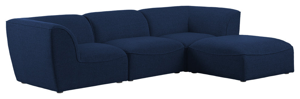 Miramar Linen Textured Fabric  4-Piece Modular L-Shaped Sectional, Navy