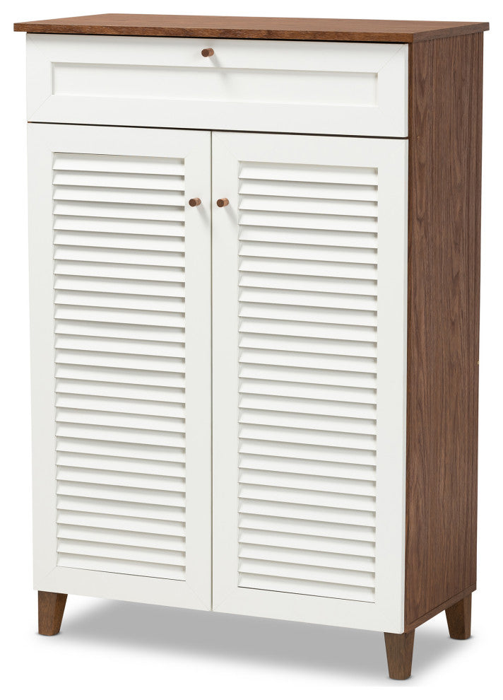 Websterson 5-Shelf Shoe Storage Cabinet, White-Walnut With Drawer