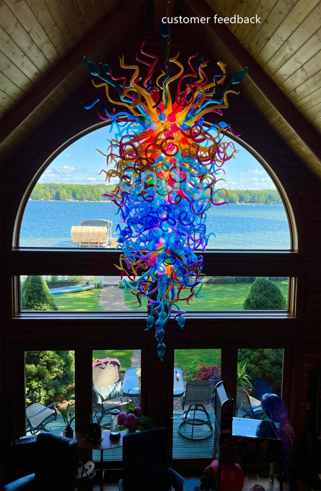 Orange Blue Spiral Stair Blown Glass Chandelier Lighting