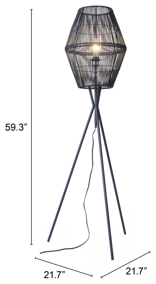 Floor Lamp Light, Steel Metal, Rattan, Black, Kitchen Lounge Cafe Bistro Lobby