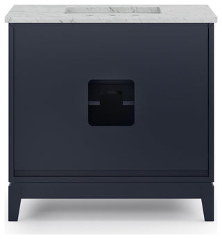 Elizabeth 36" Single Sink Carrara White Marble Vanity, Monarch Blue