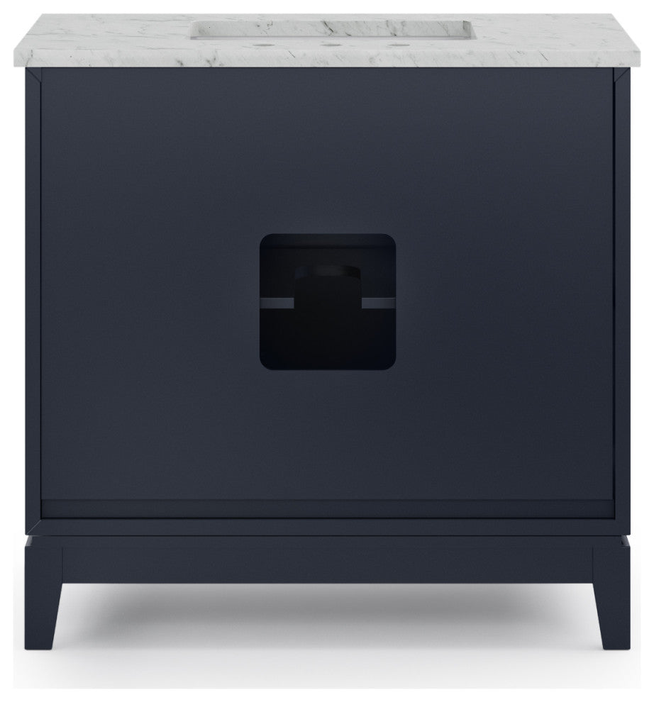Elizabeth 36" Single Sink Carrara White Marble Vanity, Monarch Blue