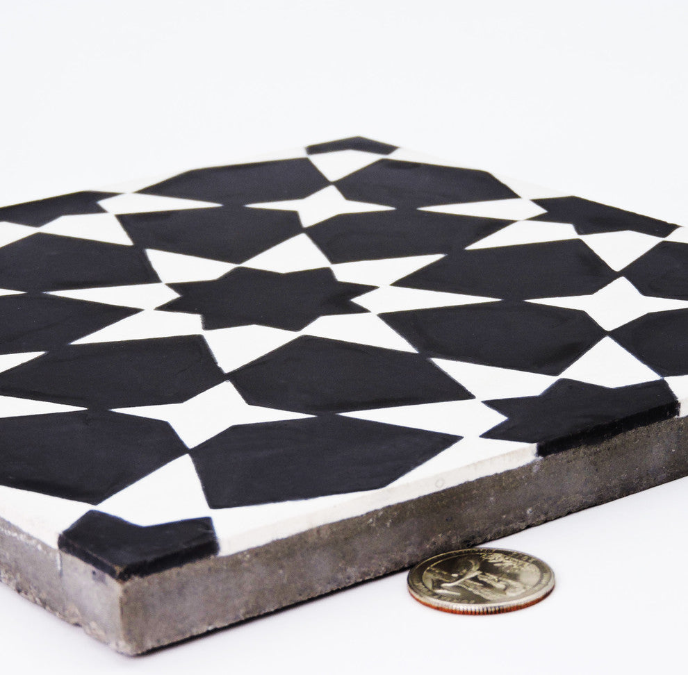 8"x8" Medina Handmade Cement Tile, Black/White, Set of 12