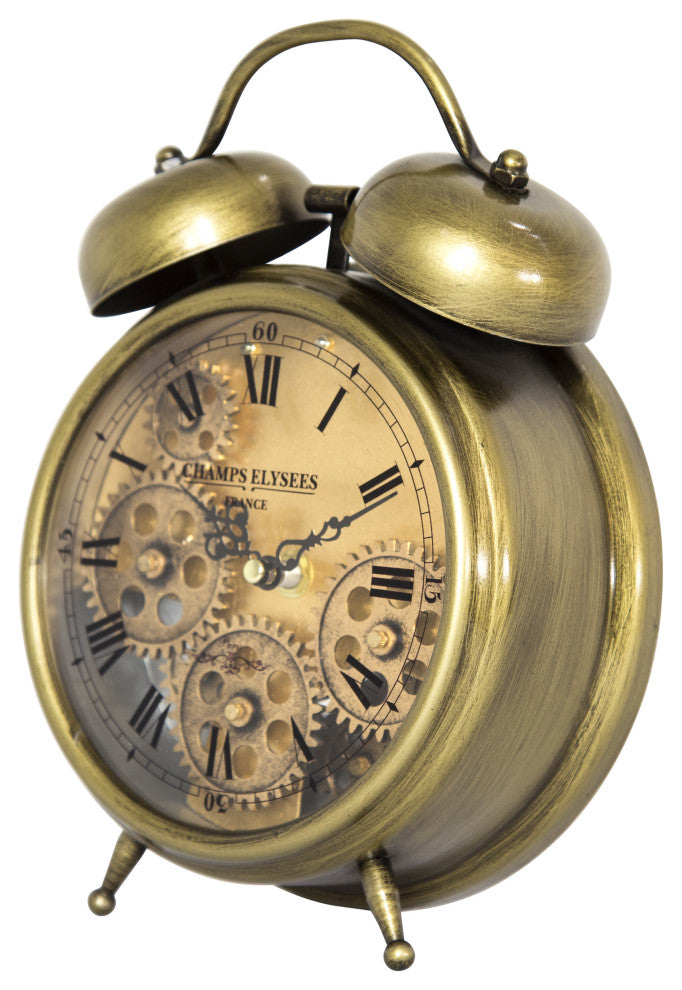 Aged Bronze and Brass Gears Table Clock