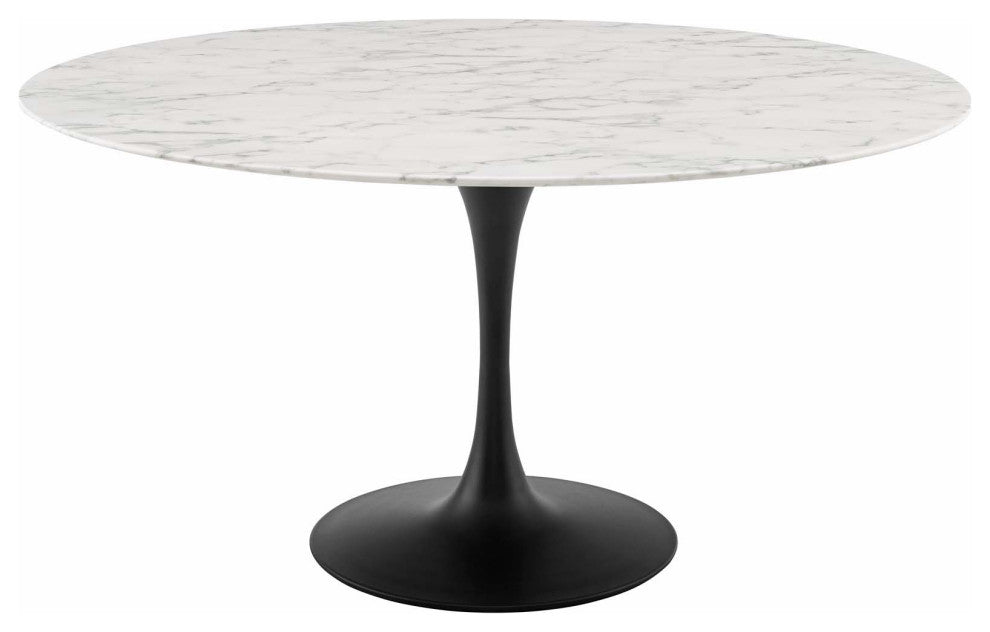 Modern Room Round Dining Table, Artificial Marble Stone Metal, Black White