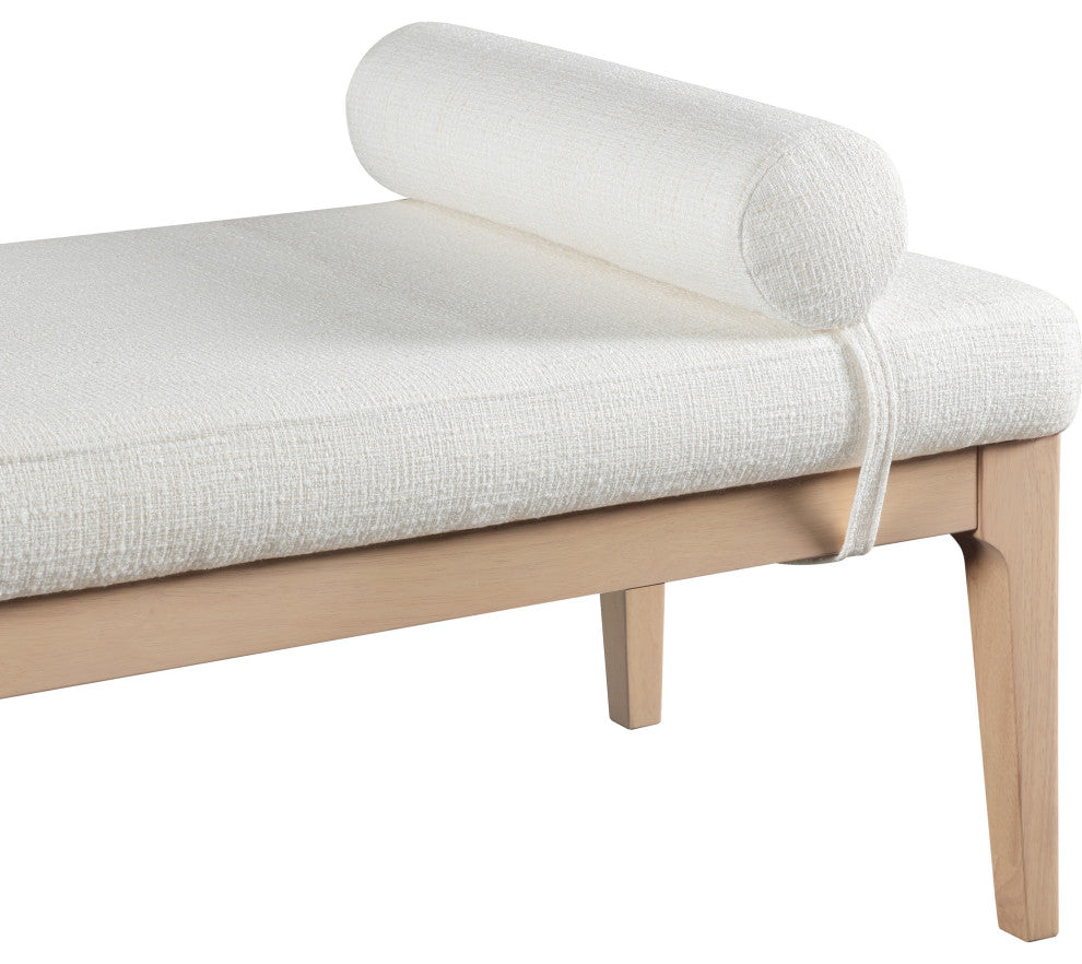 Priscilla Upholstered Bench, Cream, Linen Textured Fabric, Natural Finish