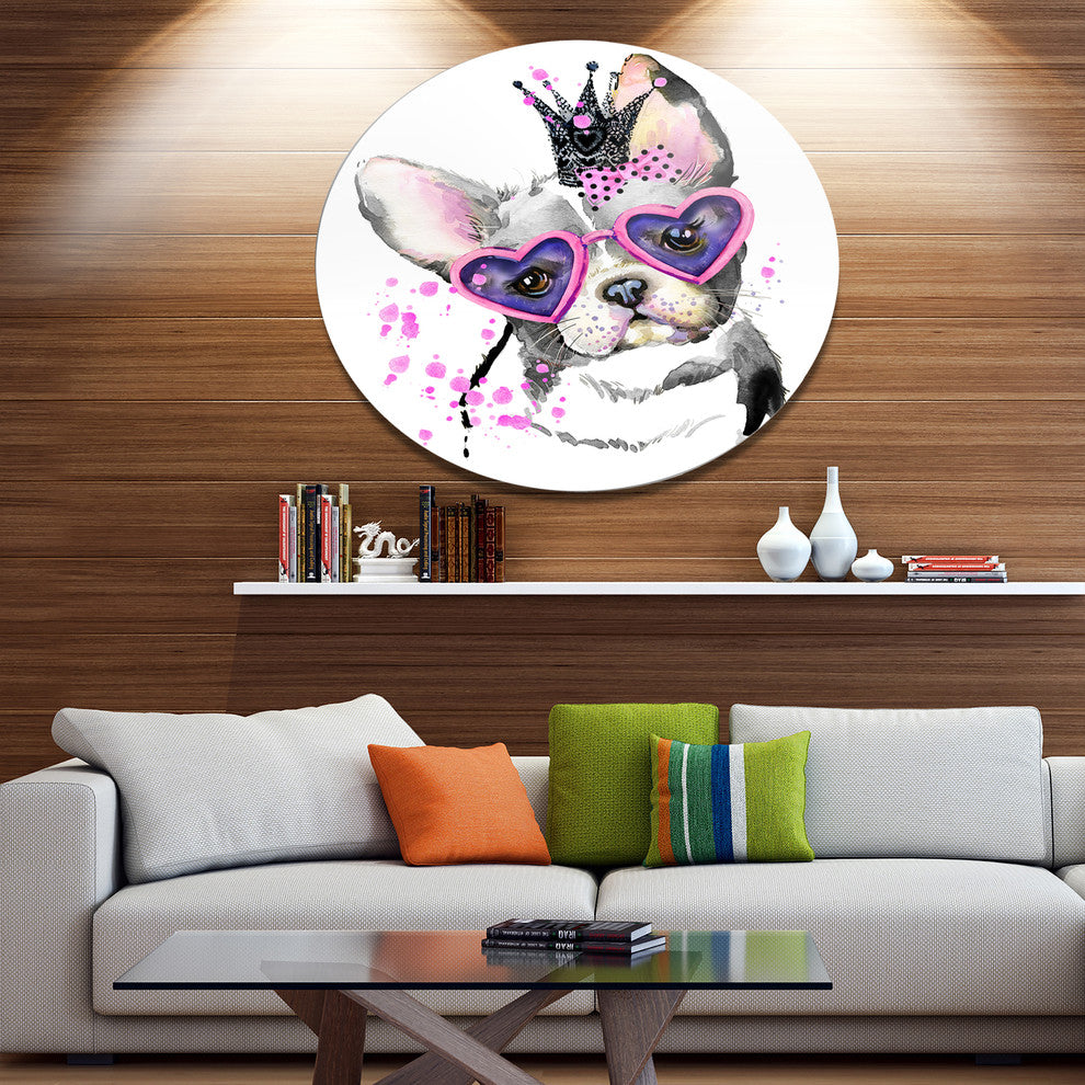 Sweet Funny Dog With Glasses, Animal Disc Metal Wall Art, 23"