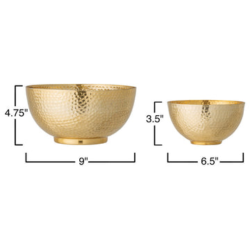 Gold Hammered Metal Bowls, 2-Piece Set