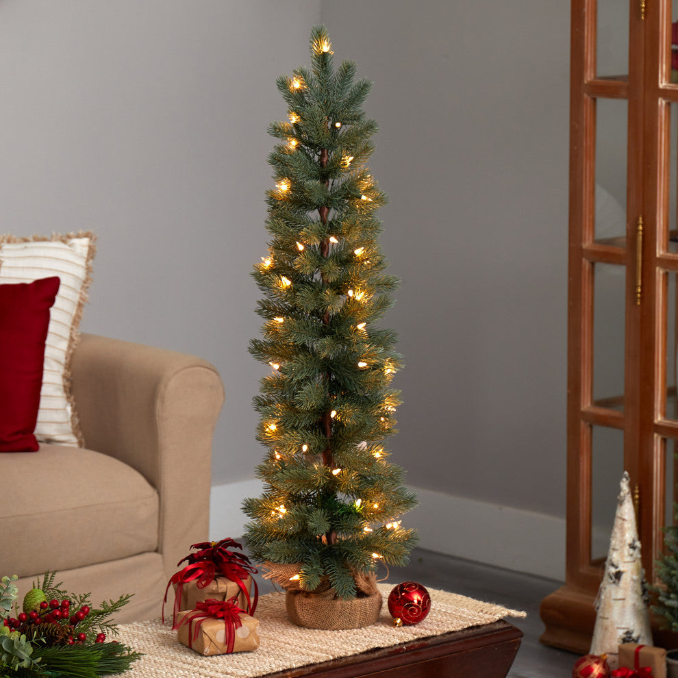 3' Green Pine Faux Christmas Tree With 50 Warm White Lights Set, a Burlap Base