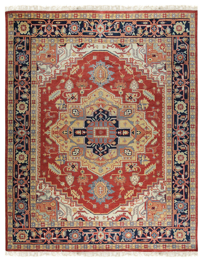 Hand-Knotted Wool Rust Traditional Oriental Serapi Rug, 9' X 12'