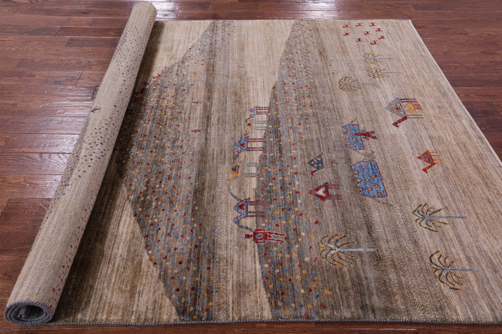 6' 7" X 9' 7" Hand-Knotted Persian Gabbeh Tribal Wool Rug Q9757