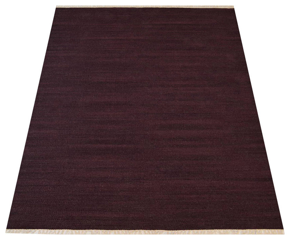 HAND WOVEN FLAT WEAVE KILIM WOOL ECO-FRIENDLY AREA RUGS, Rectangle, Plum, Solid, Plum, [Rectangle] 9'x12'