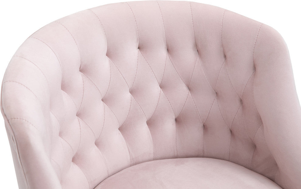 Arden Swivel and Adjustable Velvet Upholstered Office Chair, Pink, Gold Base