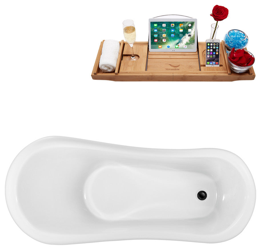61" Streamline N481CH-IN-BL Clawfoot Tub and Tray With Internal Drain