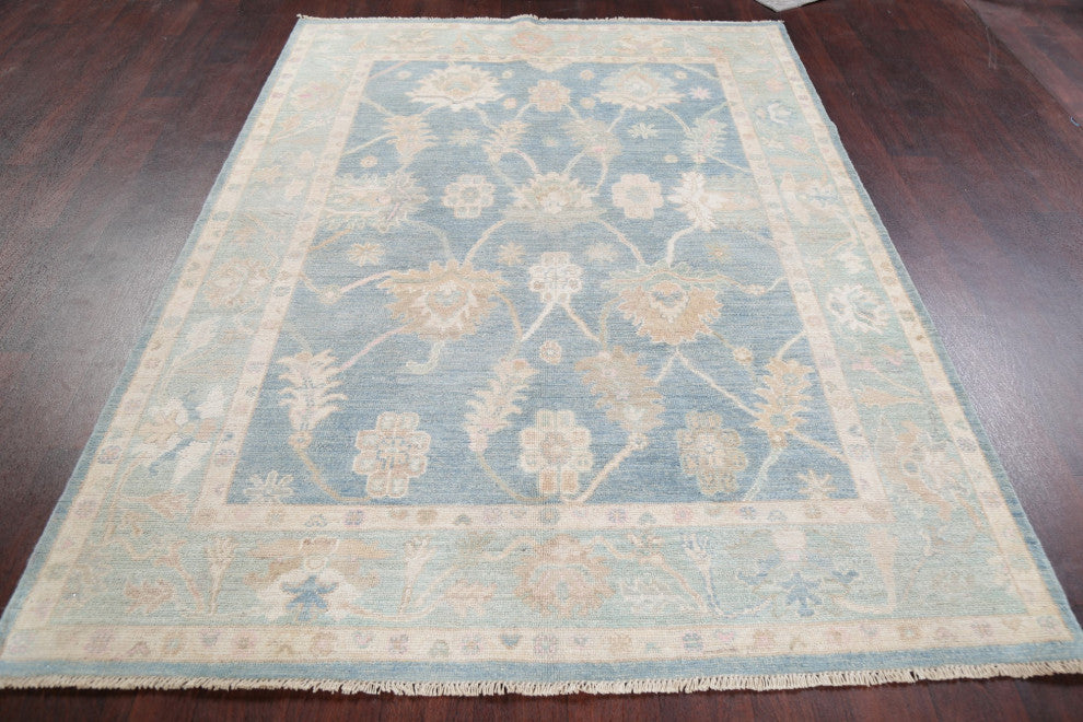 Oushak Oriental Distressed Traditional Hand Made Turkish Area Rug, Blue, 5x7