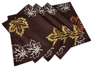 Rustic Autumn Embroidered Fall Placemats, Coffee, 14"x20", Set of 4
