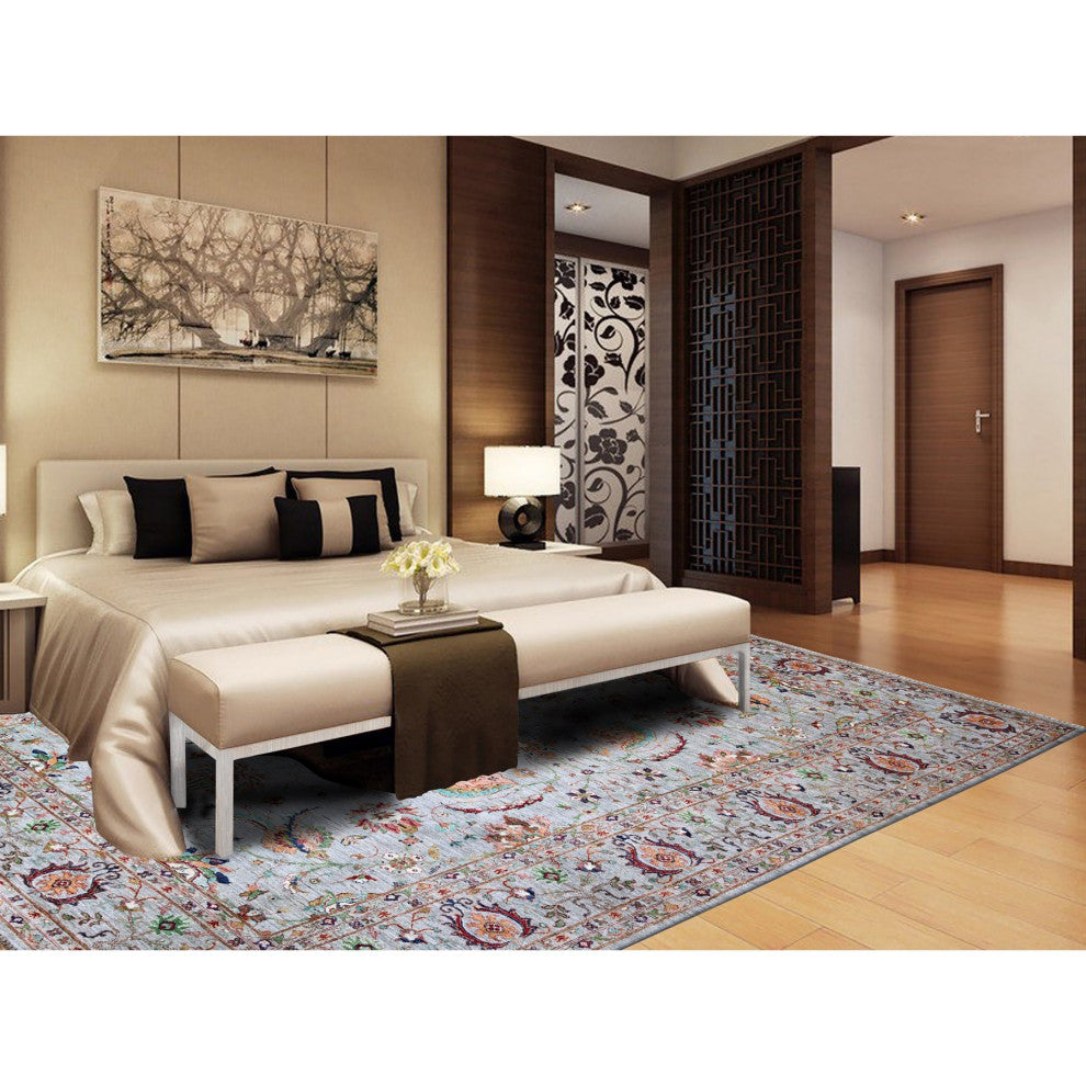 Gray Sultani Motifs Tabriz All Over Design Hand Knotted Oriental Rug 8'9"x11'10"