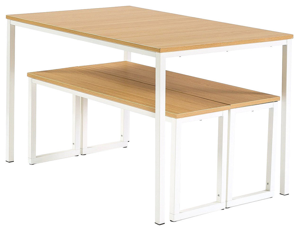 Modern Dining Table With Benches, 3-Piece Set, White